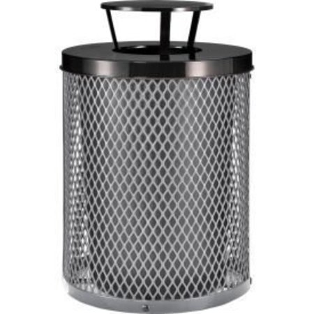 GLOBAL EQUIPMENT Outdoor Diamond Steel Trash Can With Rain Bonnet Lid, 36 Gallon, Gray 261926GY